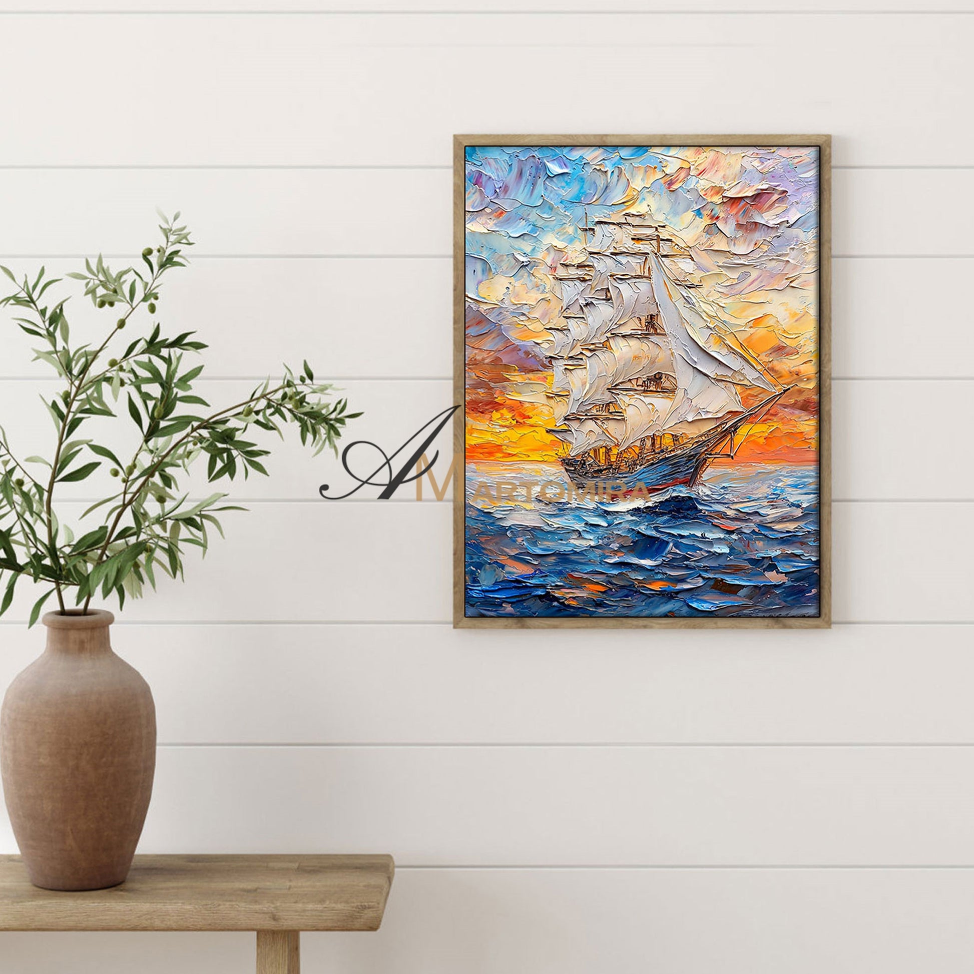 Sailboat Painting | Textured Wall Art | Ocean Wall Art | Colourful Abstract Wall Art #POS064