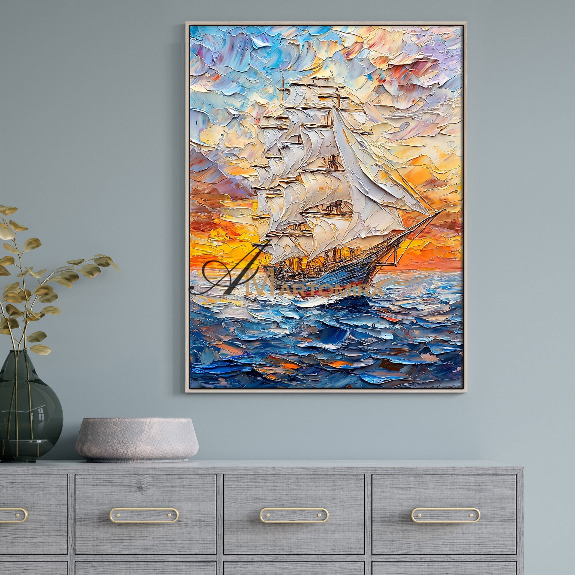 Sailboat Painting | Textured Wall Art | Ocean Wall Art | Colourful Abstract Wall Art #POS064