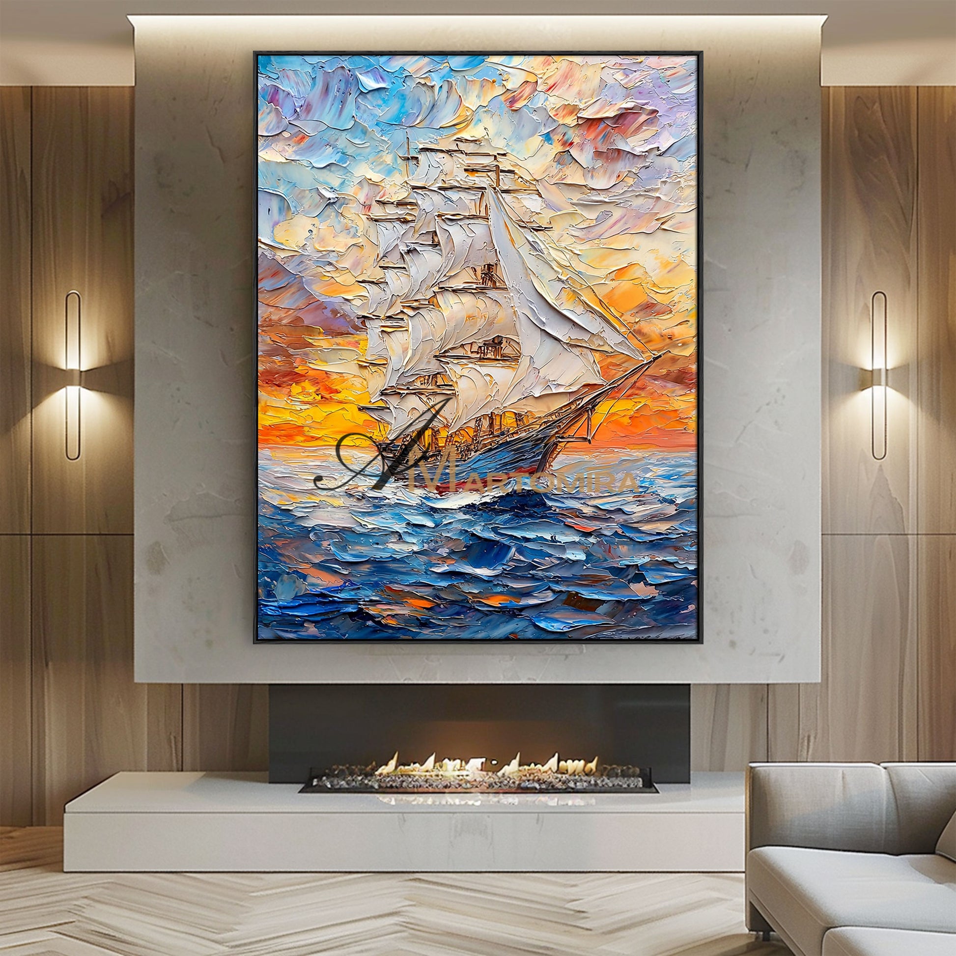 Sailboat Painting | Textured Wall Art | Ocean Wall Art | Colourful Abstract Wall Art #POS064