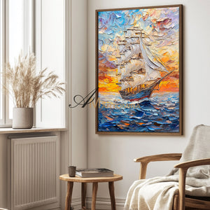 Sailboat Painting | Textured Wall Art | Ocean Wall Art | Colourful Abstract Wall Art #POS064