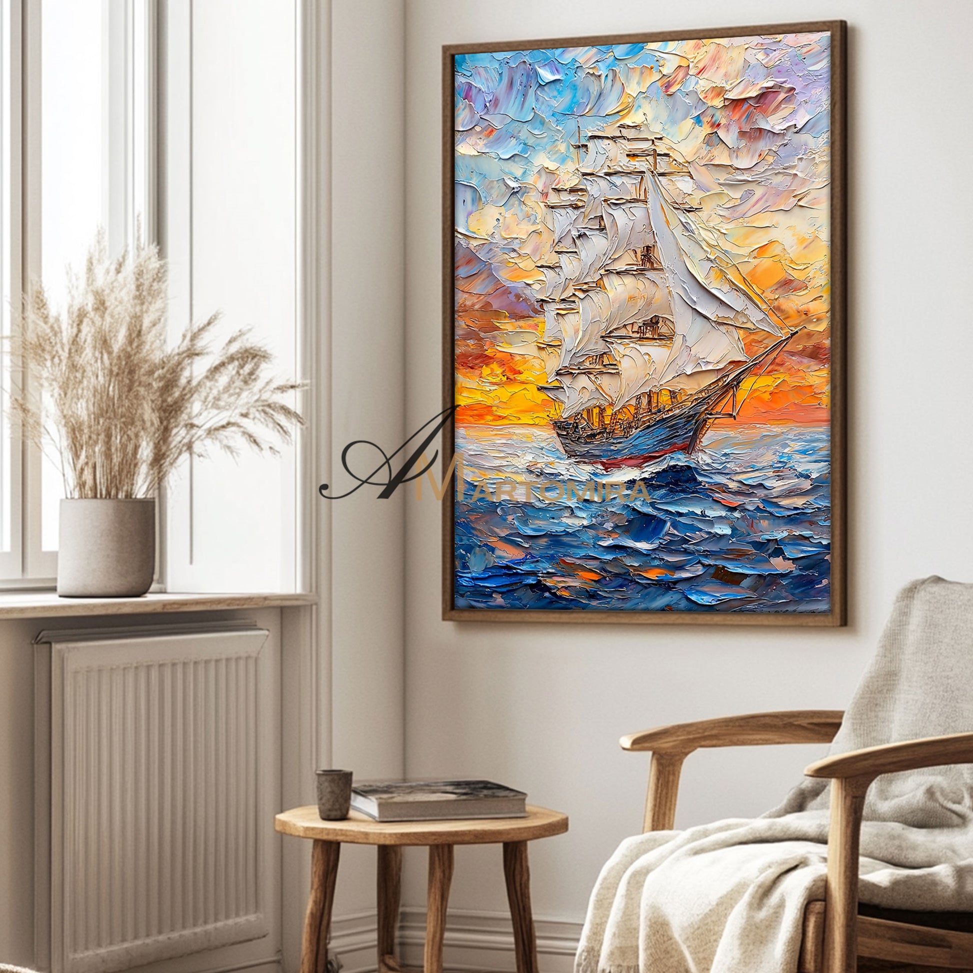 Sailboat Painting | Textured Wall Art | Ocean Wall Art | Colourful Abstract Wall Art #POS064