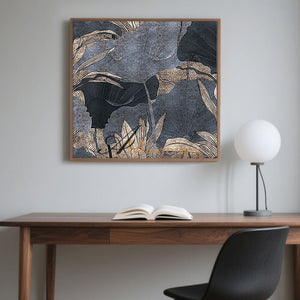 Floral Wall Art | Blue And Gold Abstract Paintings | Lotus Flower Painting | Large Acrylic Paint #MF014