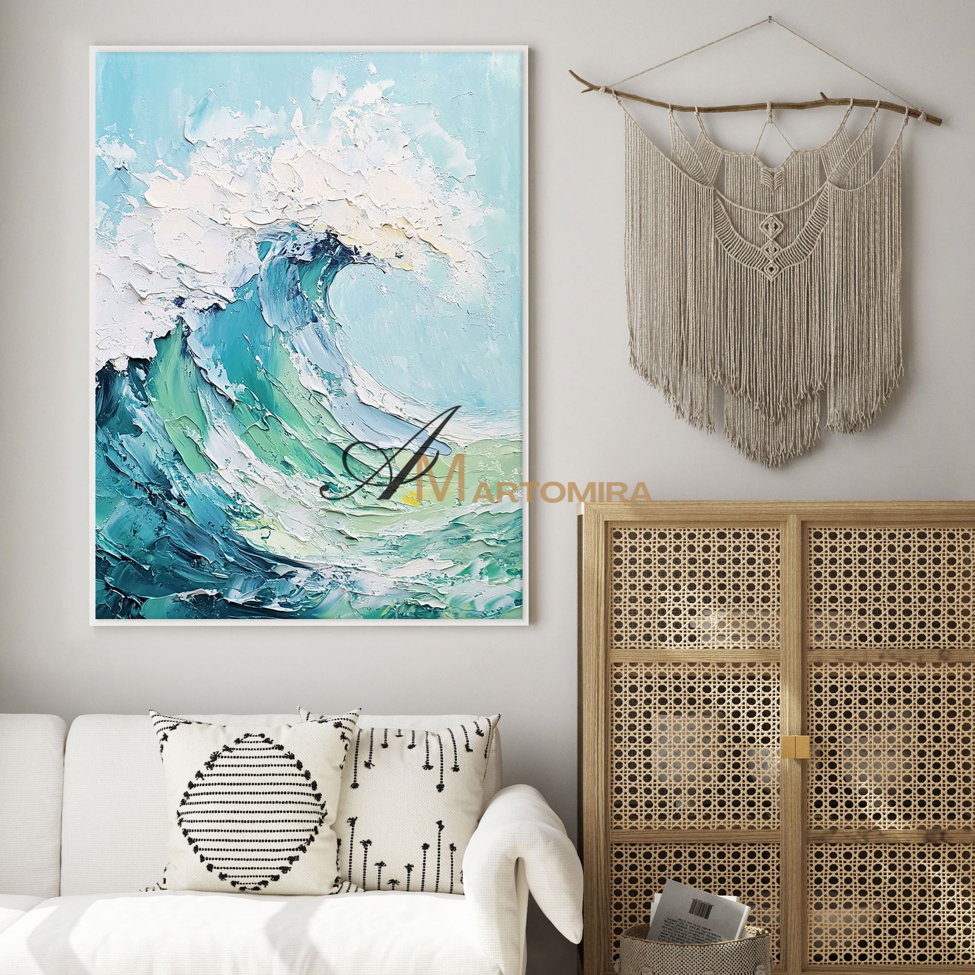 Wave Painting | Blue Ocean Paintings | White Textured Wall Art | Large Blue Abstract Wall Art #POS065