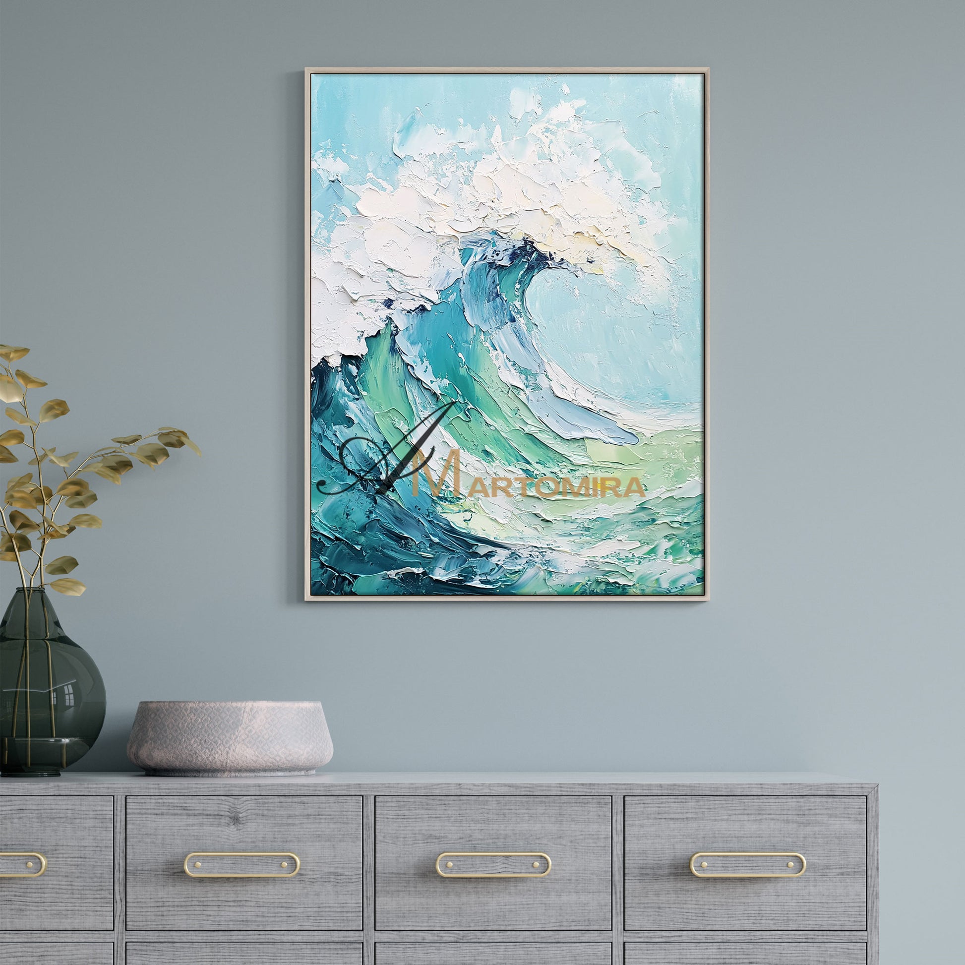 Wave Painting | Blue Ocean Paintings | White Textured Wall Art | Large Blue Abstract Wall Art #POS065