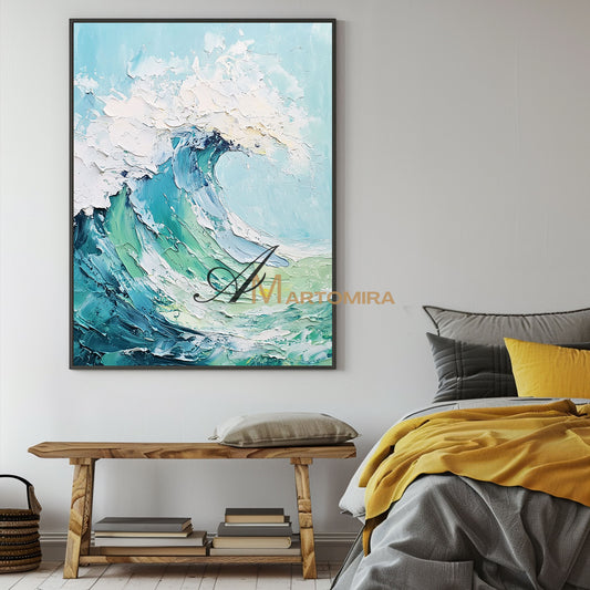 Wave Painting | Blue Ocean Paintings | White Textured Wall Art | Large Blue Abstract Wall Art #POS065