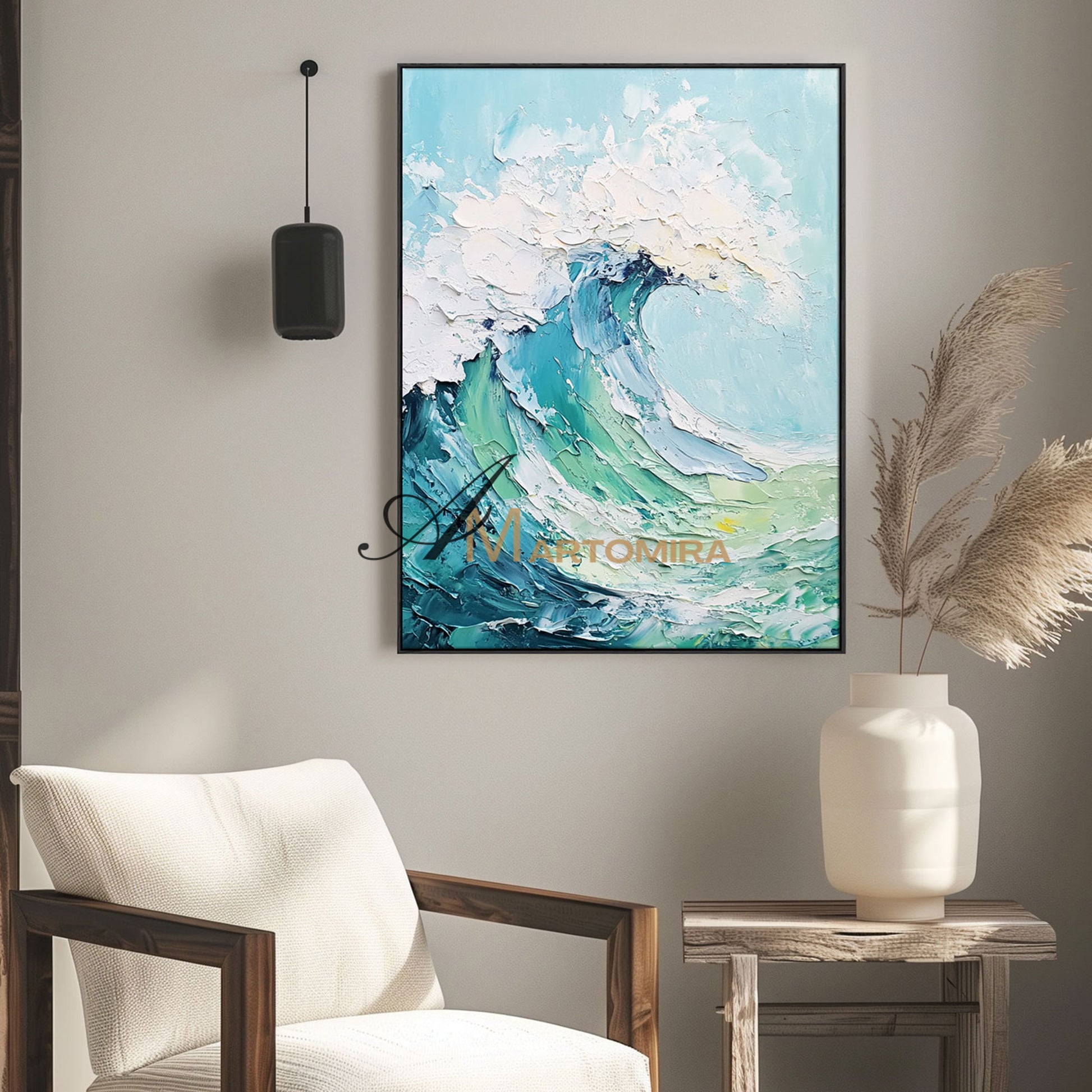 Wave Painting | Blue Ocean Paintings | White Textured Wall Art | Large Blue Abstract Wall Art #POS065