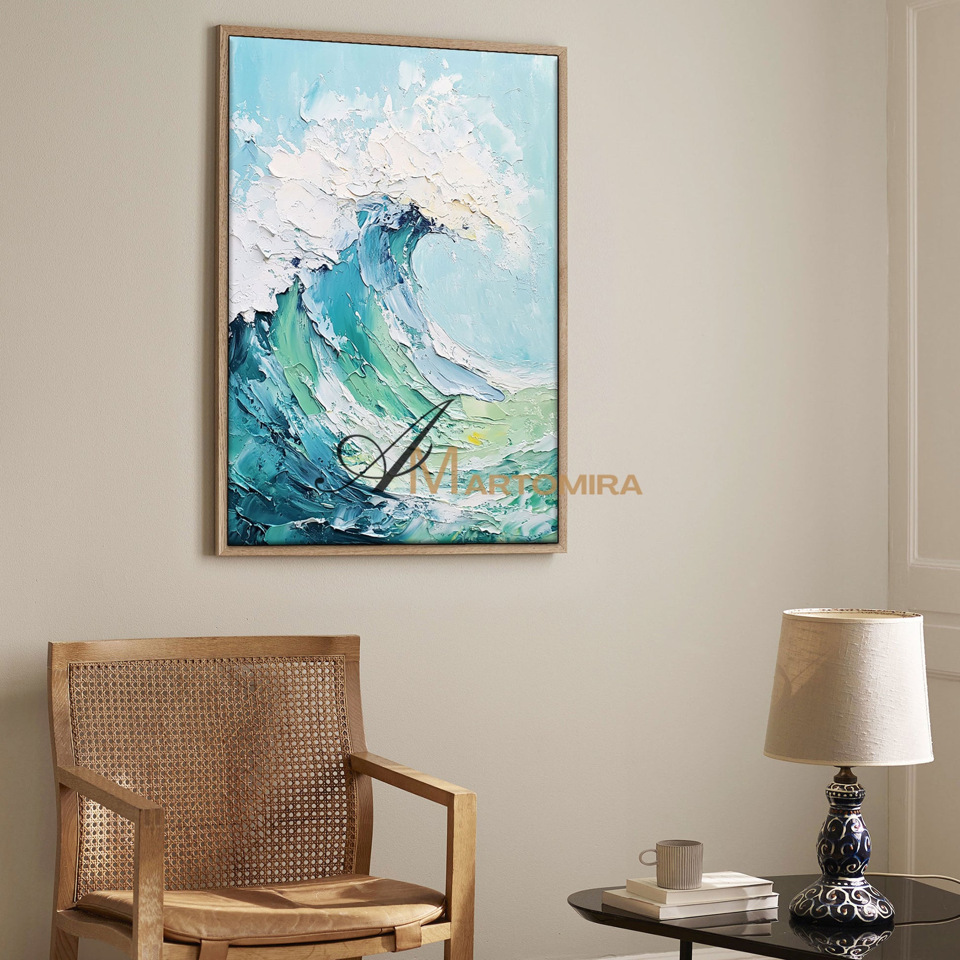 Wave Painting | Blue Ocean Paintings | White Textured Wall Art | Large Blue Abstract Wall Art #POS065