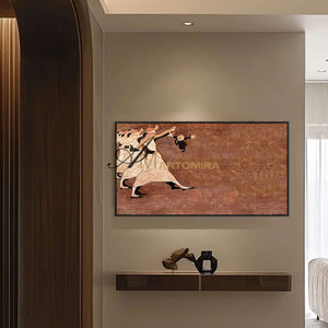 Abstract Wall Art | Large Canvas Wall Art For Living Room | Abstract People Painting | Brown Wall Art #MF015