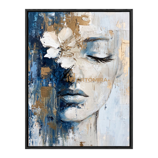 Wall Decorations | Abstract Painting Of Face | Blue And Gold Wall Art | Large Wall Art #AP014