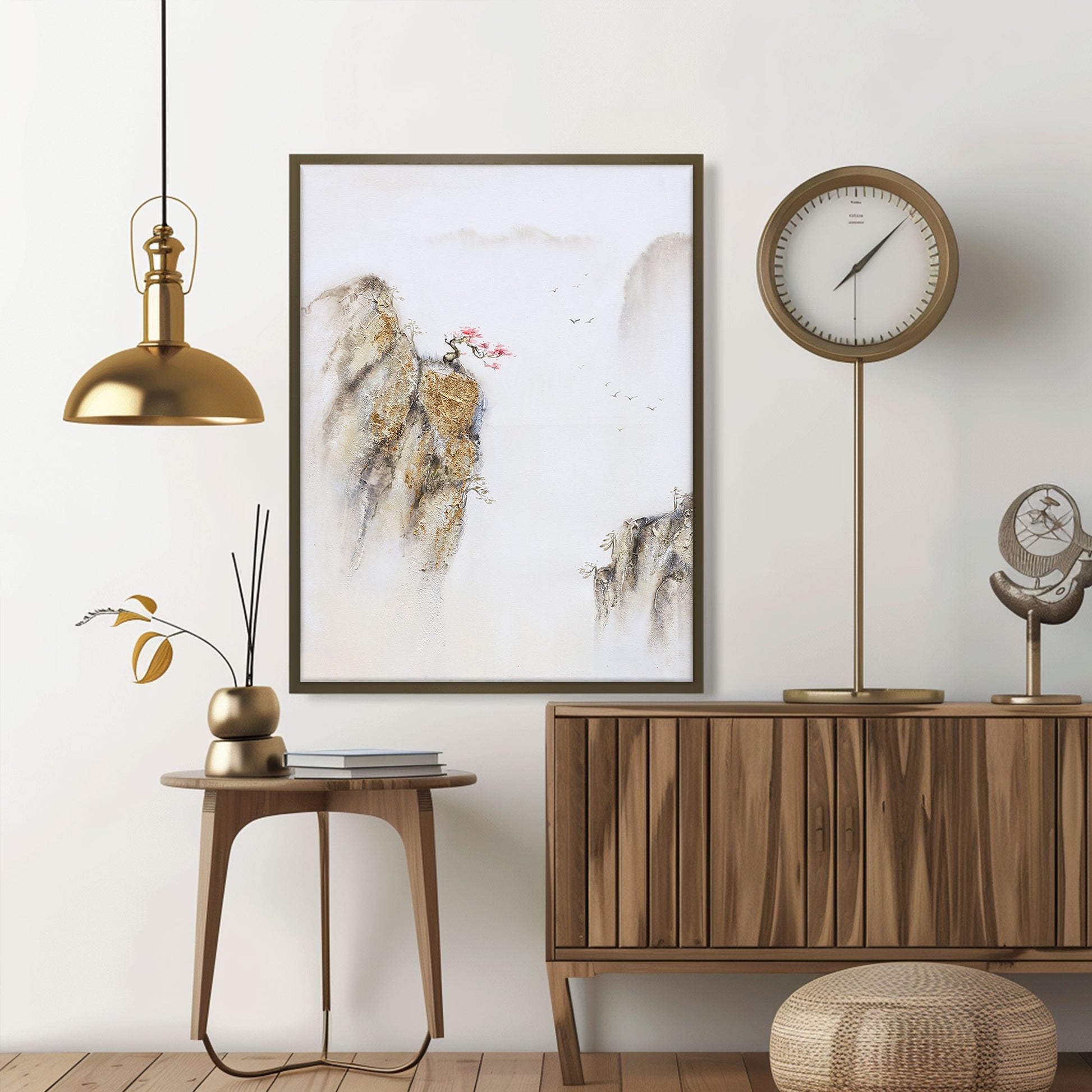 Painting Of The Mountains | Gold Canvas Art | Abstract Landscape Art | Large Canvas Wall Art #DF008