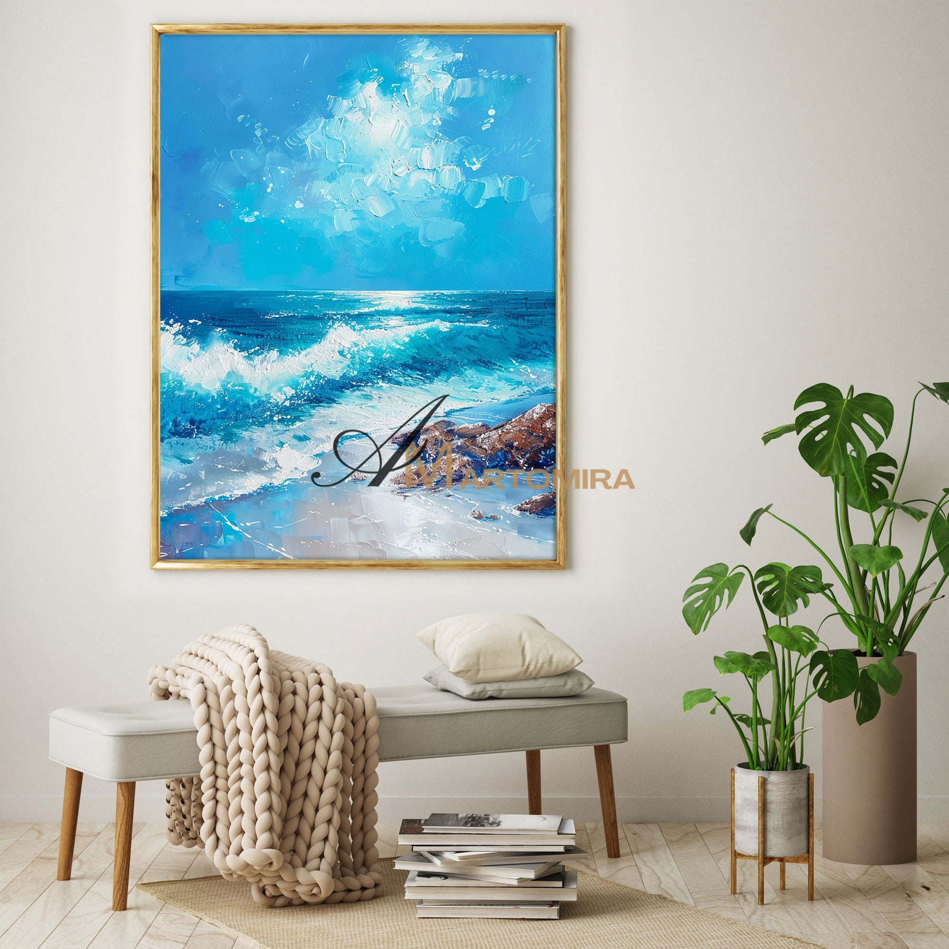 Wave Painting | Blue Ocean Paintings | Acrylic Landscape Art | Beach And Coastal Wall Art #POS066