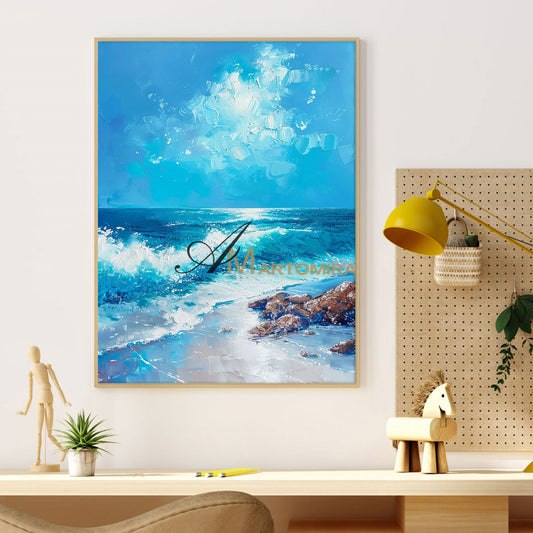 Wave Painting | Blue Ocean Paintings | Acrylic Landscape Art | Beach And Coastal Wall Art #POS066