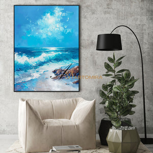 Wave Painting | Blue Ocean Paintings | Acrylic Landscape Art | Beach And Coastal Wall Art #POS066