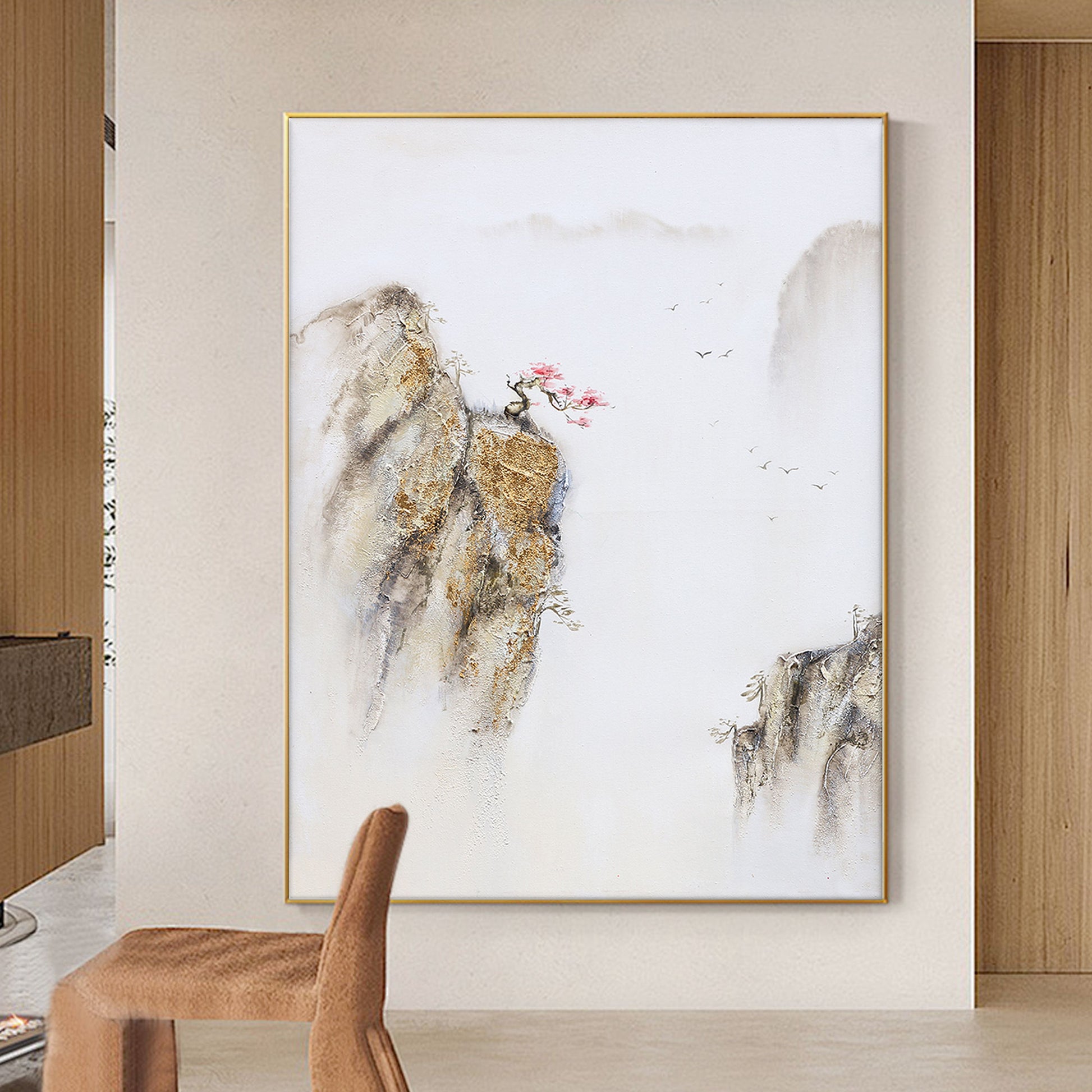 Painting Of The Mountains | Gold Canvas Art | Abstract Landscape Art | Large Canvas Wall Art #DF008