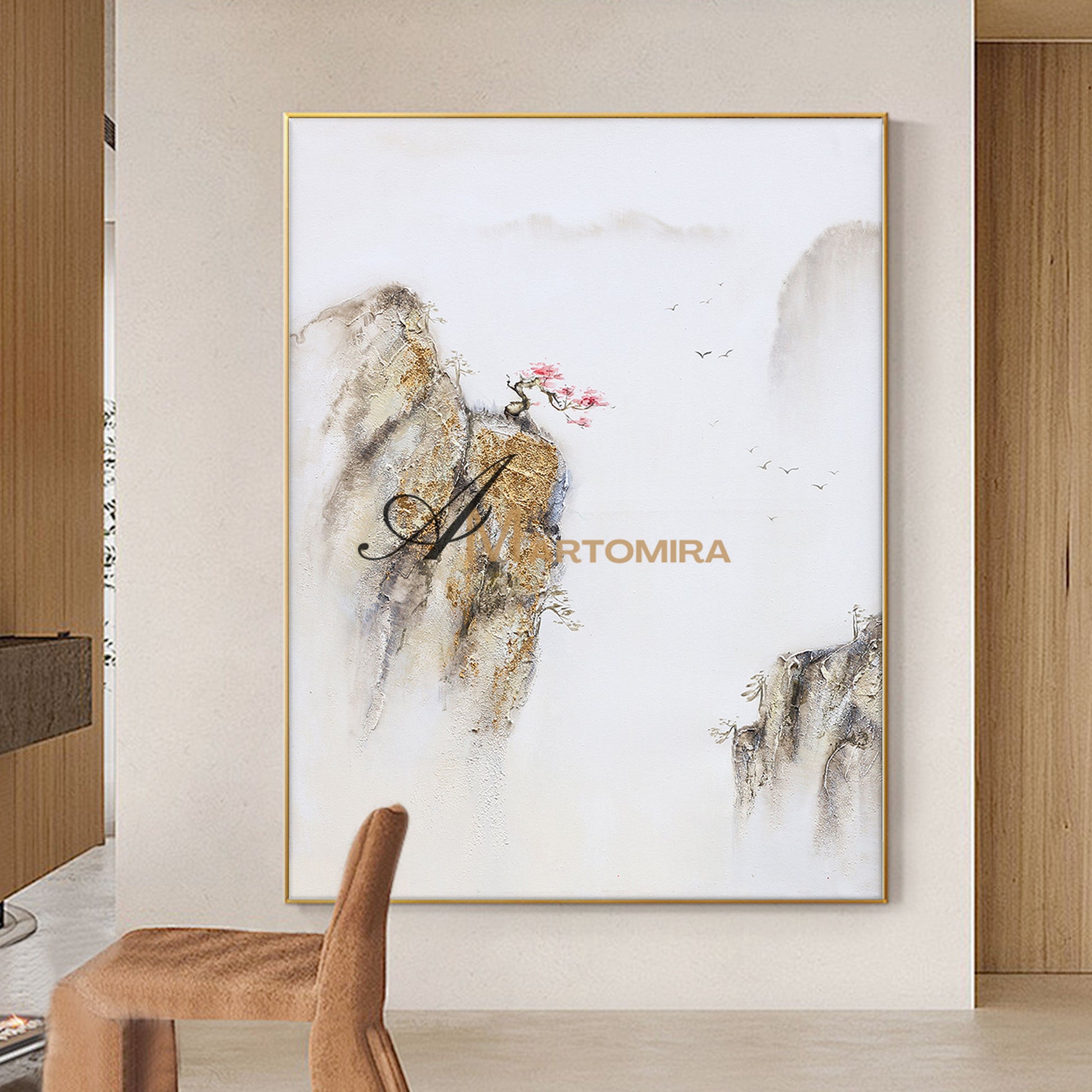 Painting Of The Mountains | Gold Canvas Art | Abstract Landscape Art | Large Canvas Wall Art #DF008