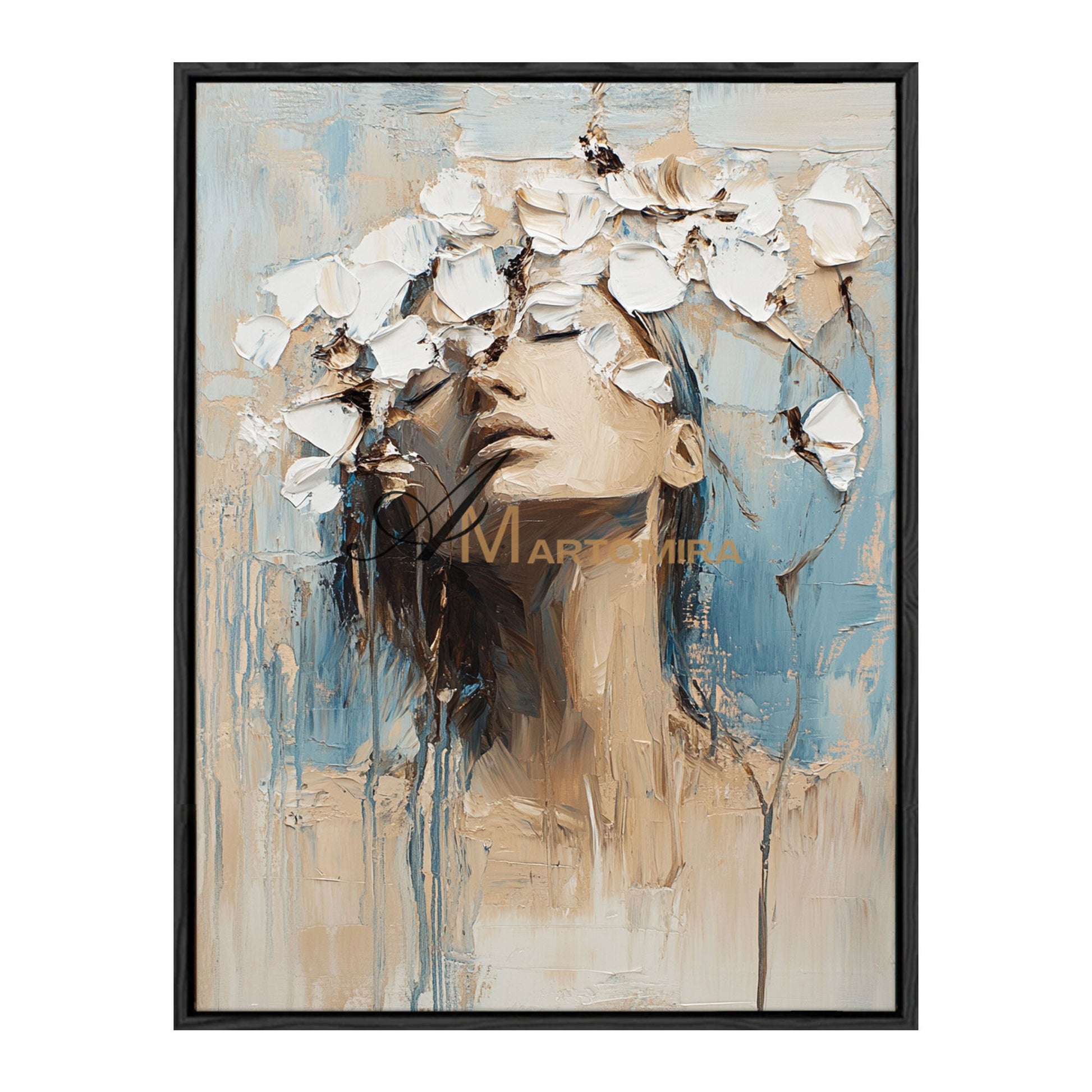 Abstract Woman Painting | Blue And White Wall Art | Abstract Painting | Large Canvas Art #AP015