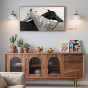 Horse Wall Art | Black And White Canvas Art | Horse Paintings On Canvas | Large Horizontal Wall Art #MF017