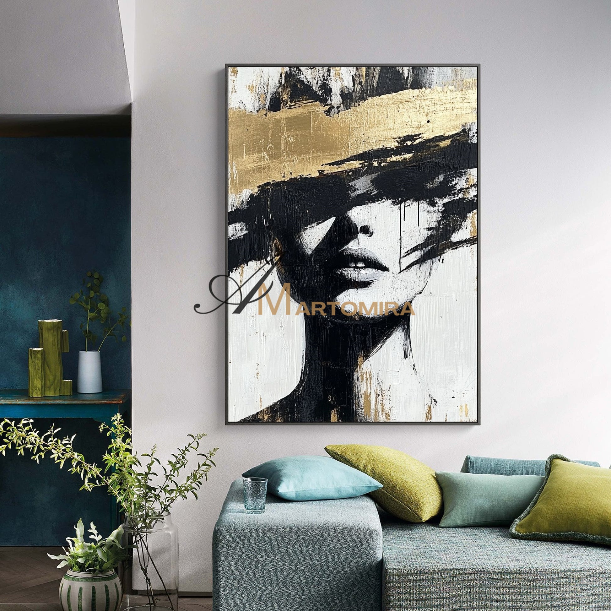 Abstract Painting Woman | Portraits Painting | Woman In Gold Painting | Wall Art Canvas #AP002