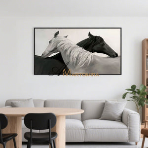 Horse Wall Art | Black And White Canvas Art | Horse Paintings On Canvas | Large Horizontal Wall Art #MF017