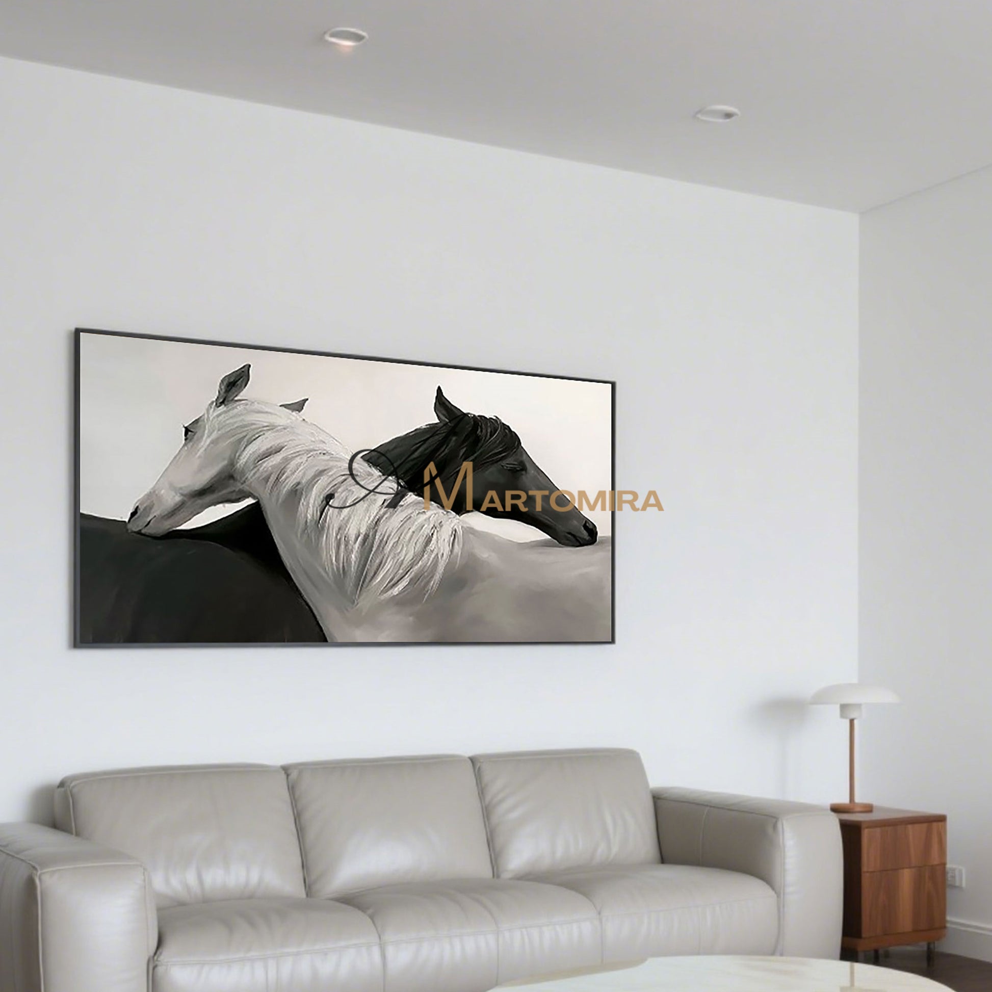Horse Wall Art | Black And White Canvas Art | Horse Paintings On Canvas | Large Horizontal Wall Art #MF017