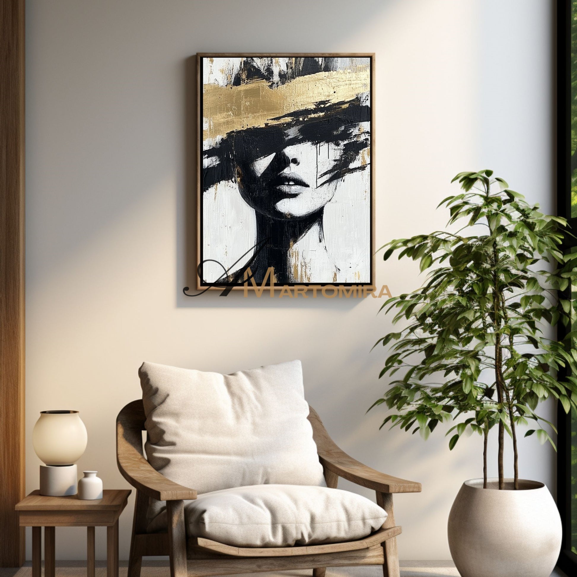 Abstract Painting Woman | Portraits Painting | Woman In Gold Painting | Wall Art Canvas #AP002