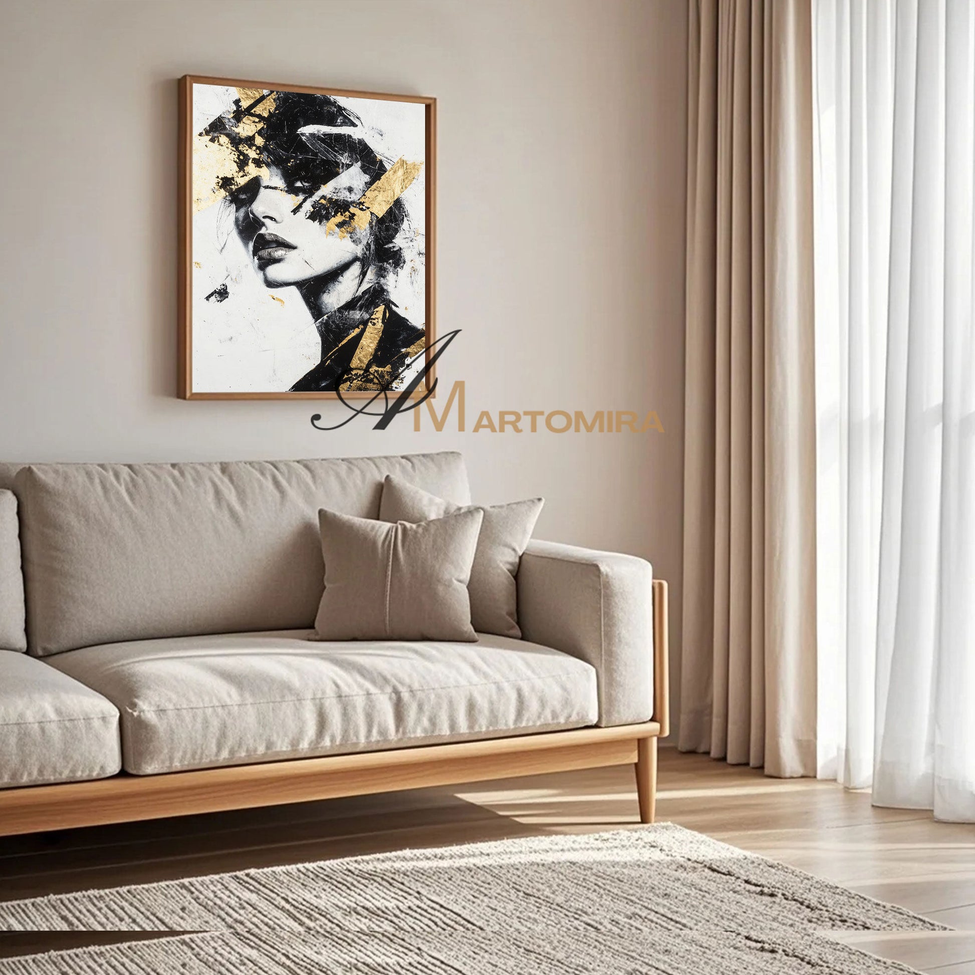 Black And Gold Wall Art | Portraits Painting | Woman Painting | Large Canvas Art #AP003