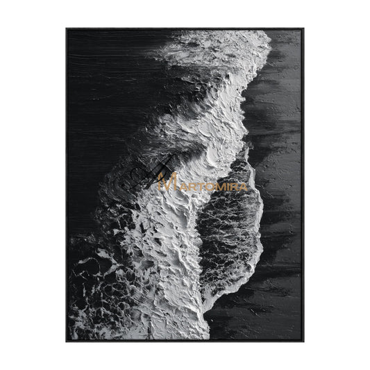 Ocean Wall Art | Black Textured Art | Black And White Abstract Wall Art | Abstract Paintings Of Waves #POS068