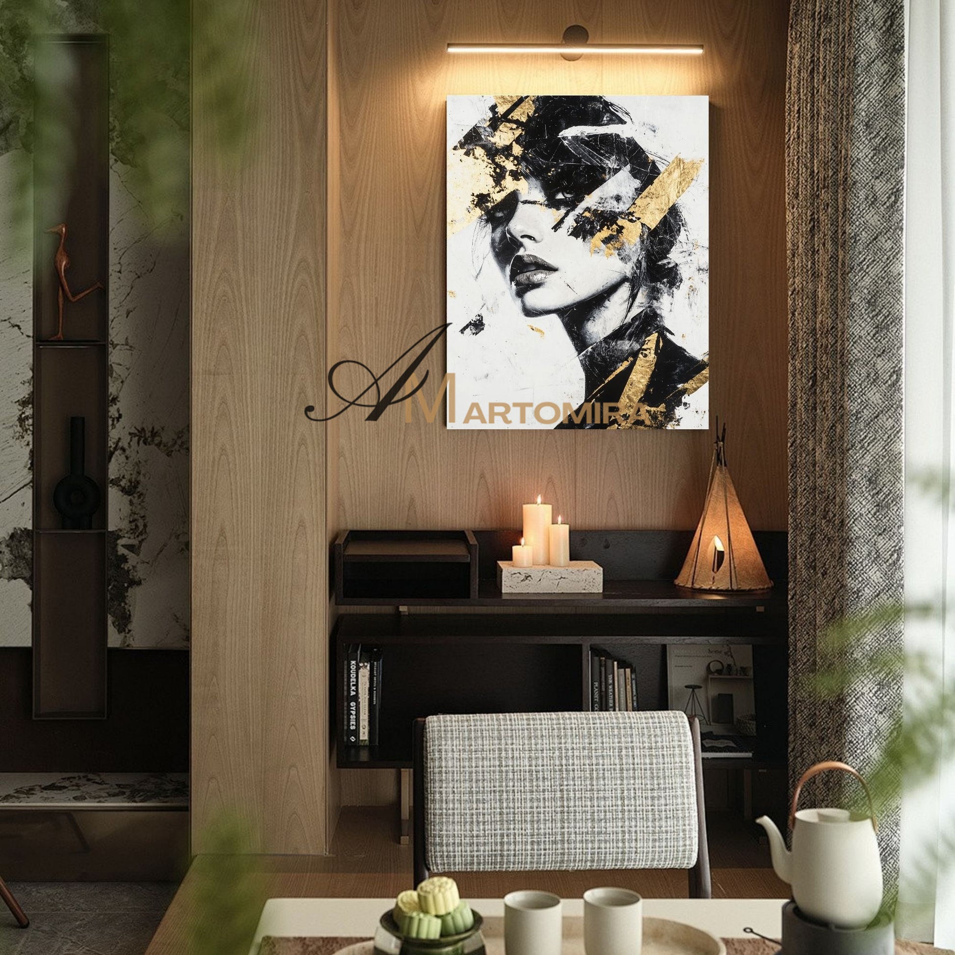 Black And Gold Wall Art | Portraits Painting | Woman Painting | Large Canvas Art #AP003
