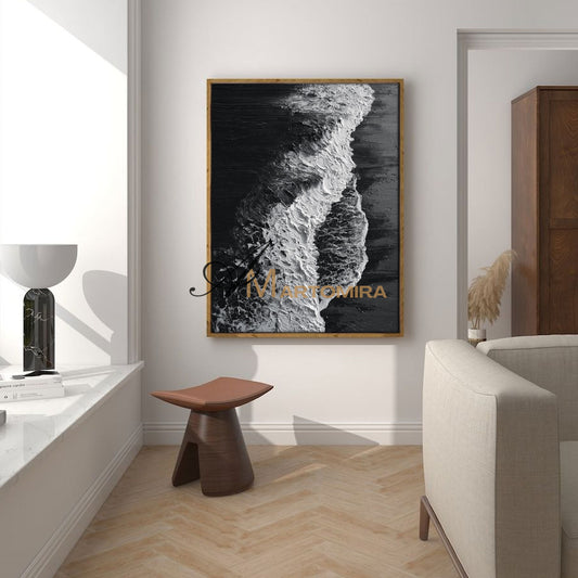 Ocean Wall Art | Black Textured Art | Black And White Abstract Wall Art | Abstract Paintings Of Waves #POS068