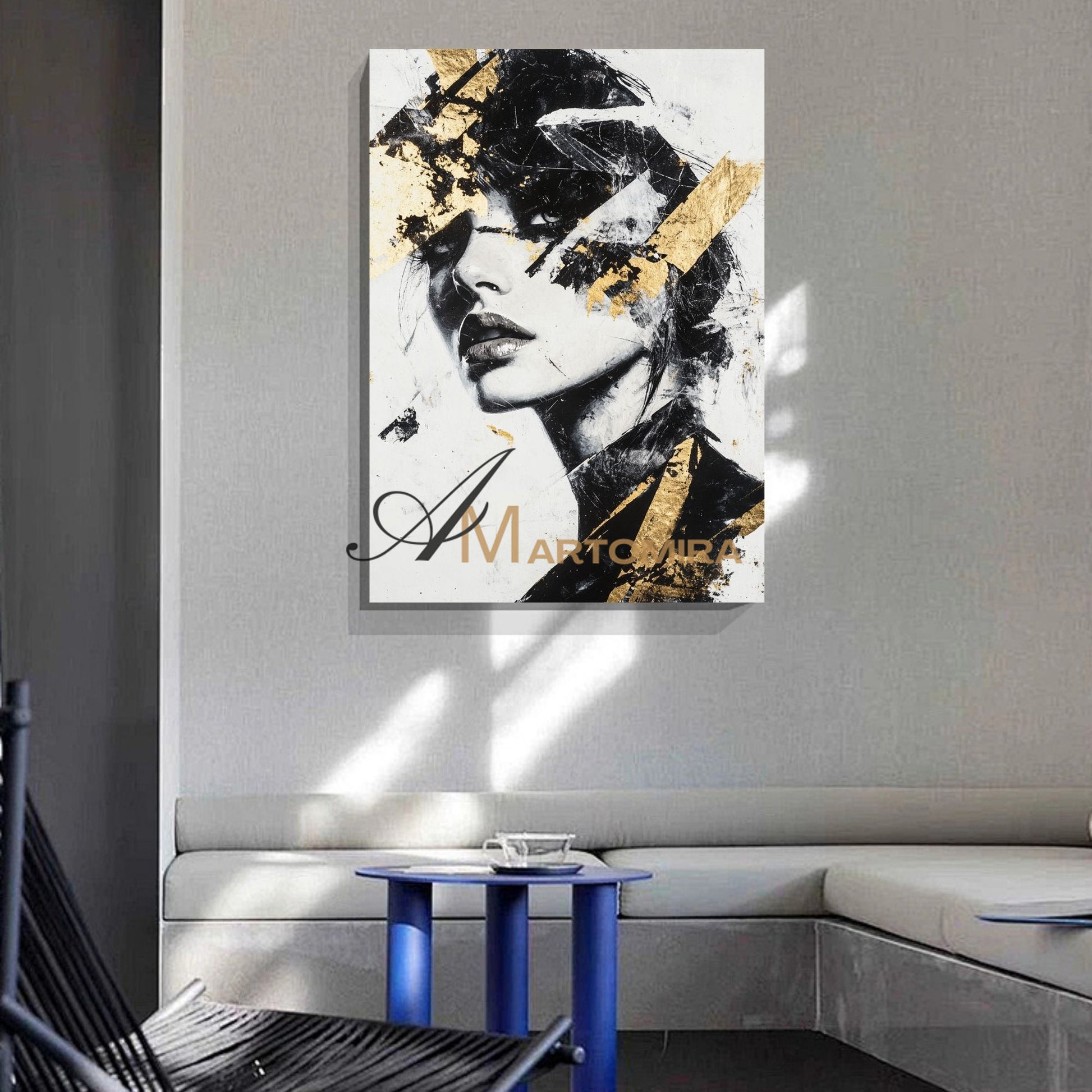 Black And Gold Wall Art | Portraits Painting | Woman Painting | Large Canvas Art #AP003