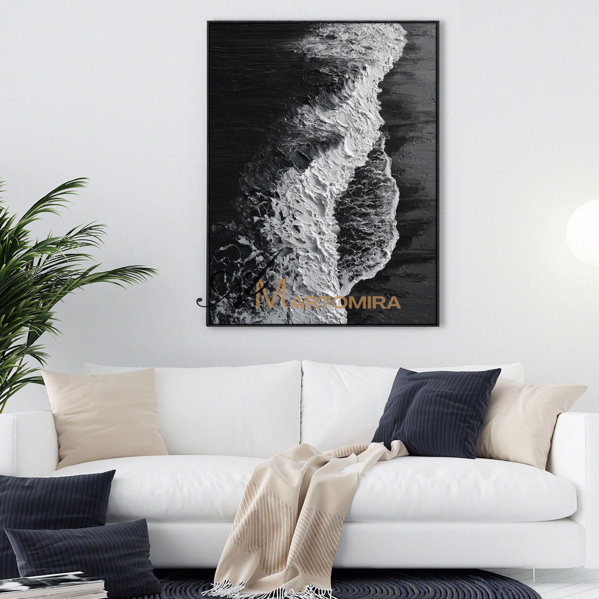 Ocean Wall Art | Black Textured Art | Black And White Abstract Wall Art | Abstract Paintings Of Waves #POS068