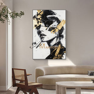 Black And Gold Wall Art | Portraits Painting | Woman Painting | Large Canvas Art #AP003