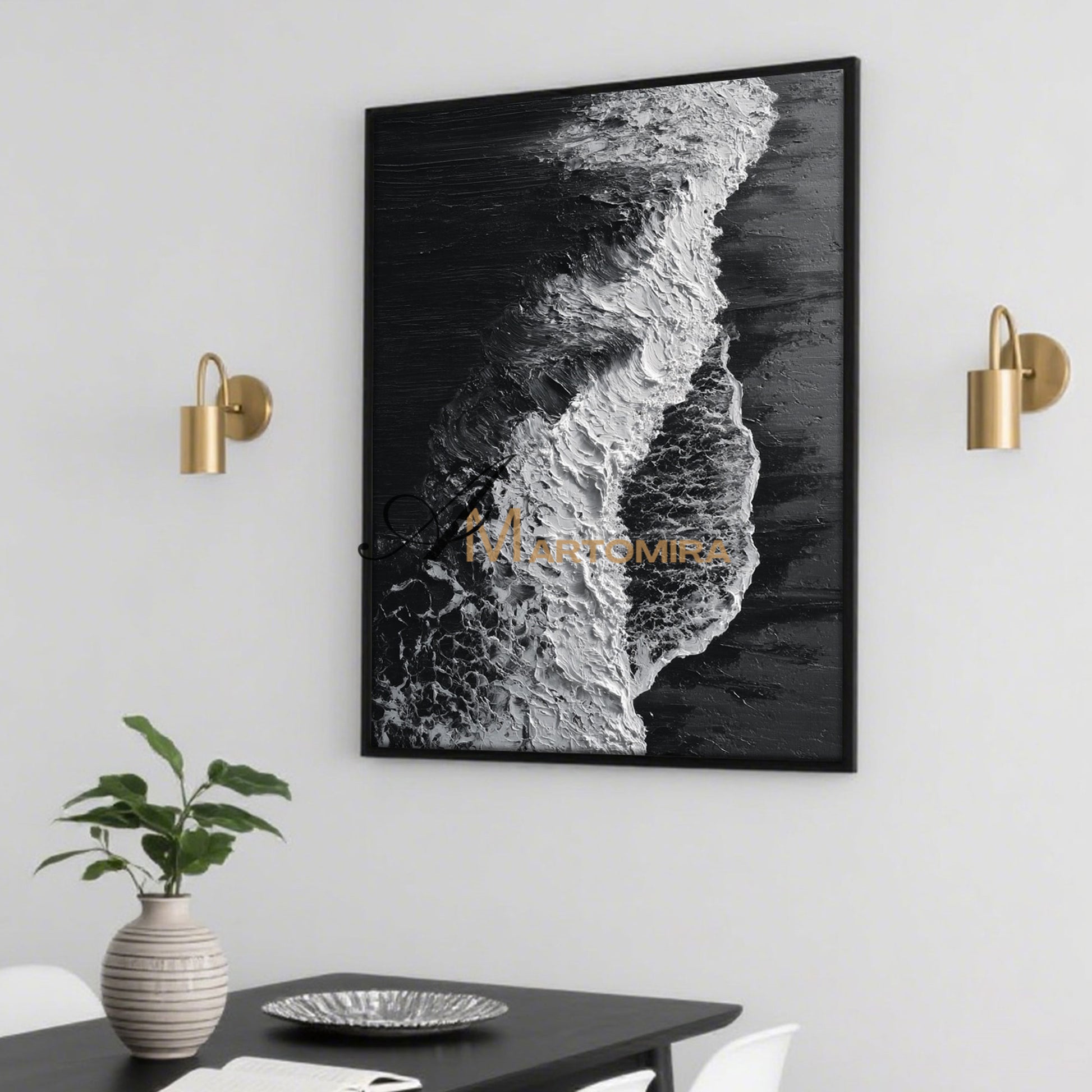 Ocean Wall Art | Black Textured Art | Black And White Abstract Wall Art | Abstract Paintings Of Waves #POS068