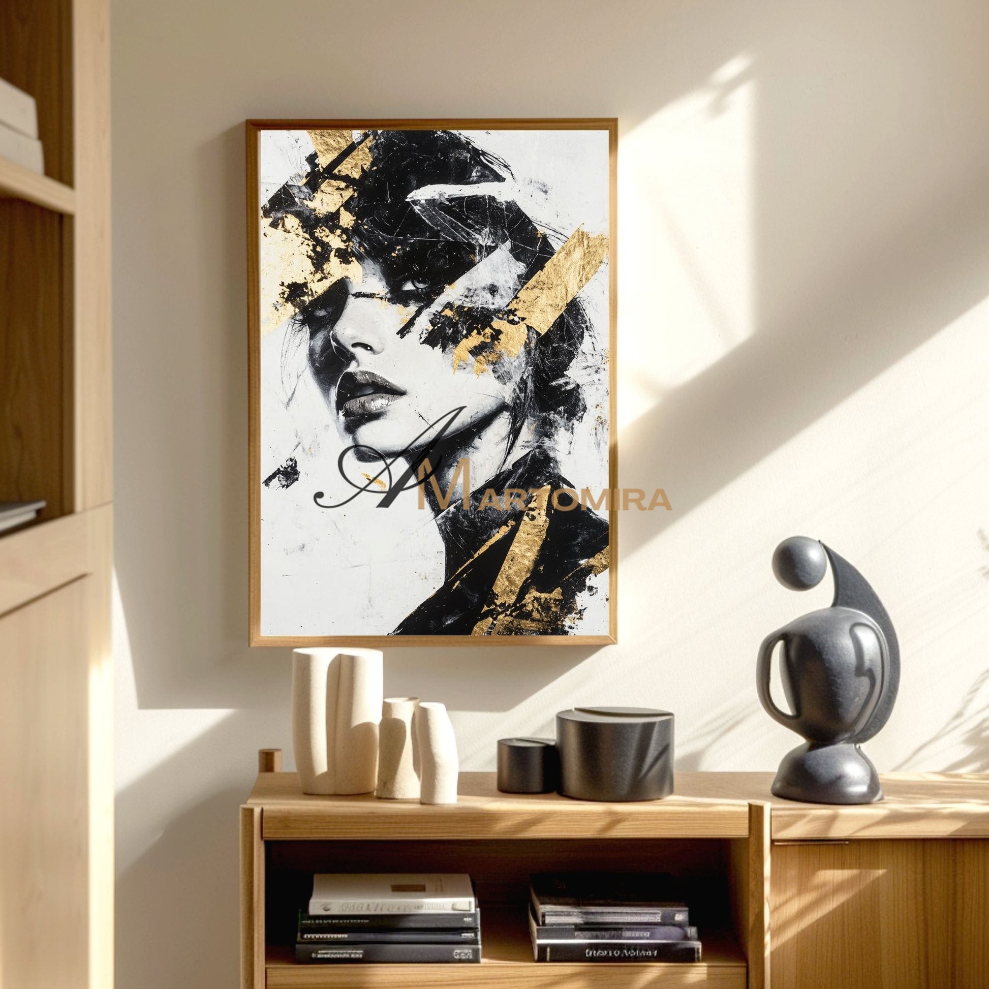 Black And Gold Wall Art | Portraits Painting | Woman Painting | Large Canvas Art #AP003