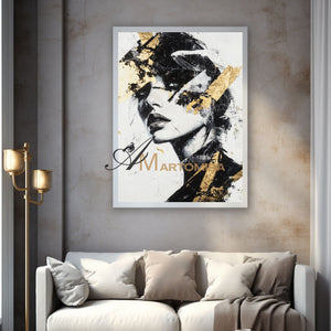 Black And Gold Wall Art | Portraits Painting | Woman Painting | Large Canvas Art #AP003