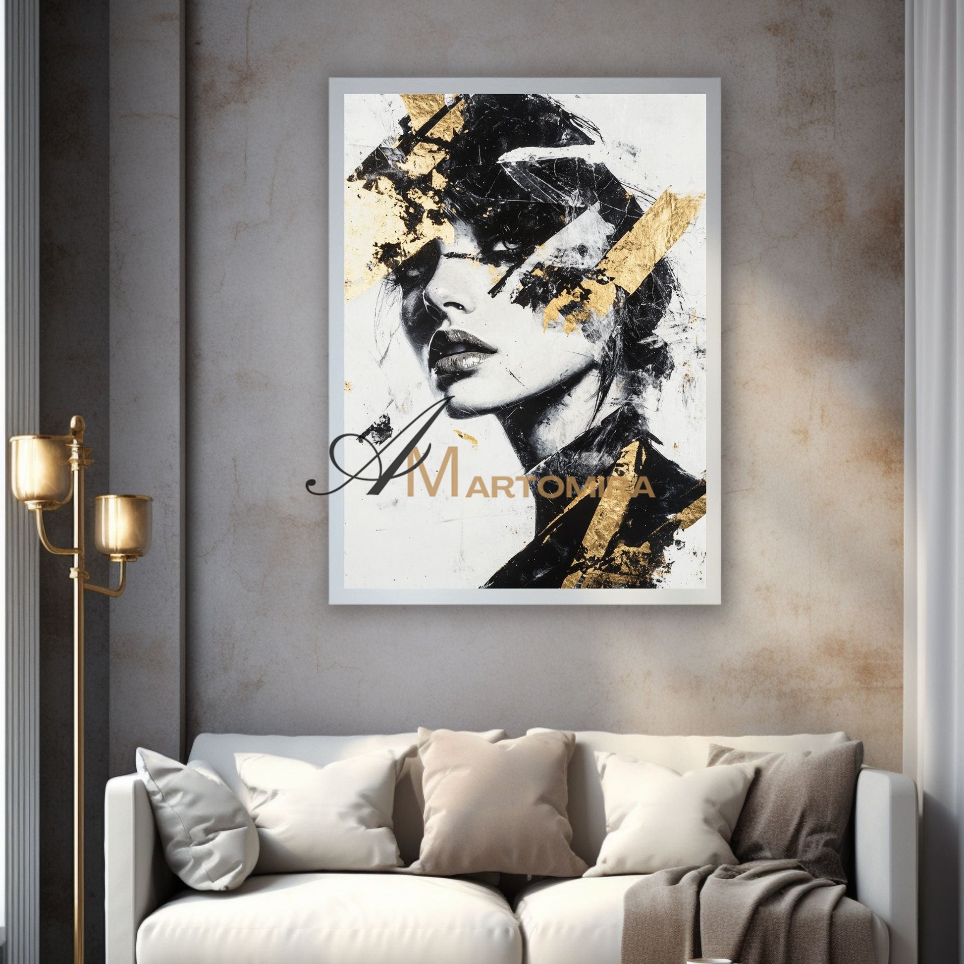 Black And Gold Wall Art | Portraits Painting | Woman Painting | Large Canvas Art #AP003