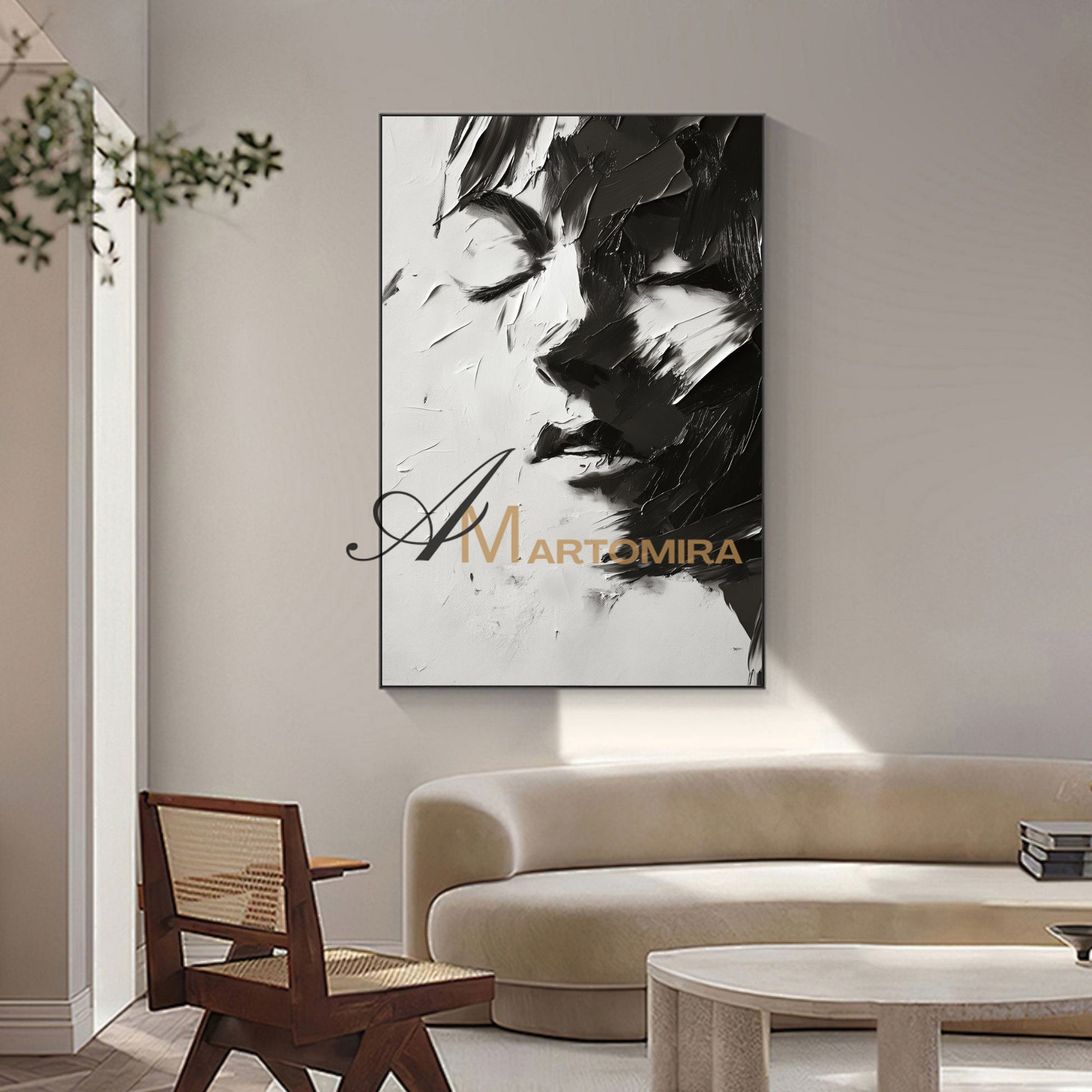 Black And White Abstract Art | Art Portraits|Beautiful Woman Painting | Large Canvas Wall Art #AP033