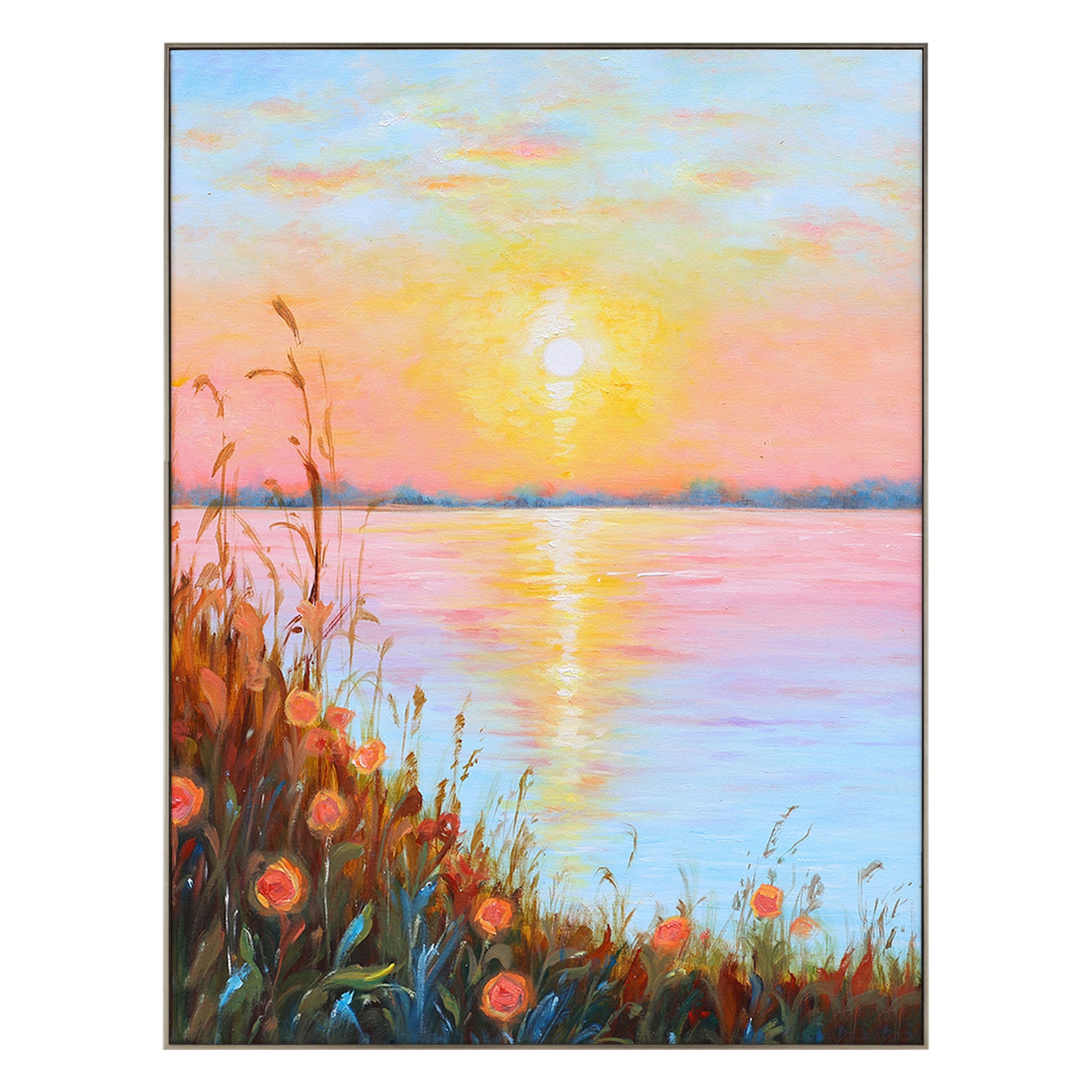Landscape Wall Art | Lake Canvas Wall Art | Sunset Painting | Landscape Canvas Oil Painting #DF015