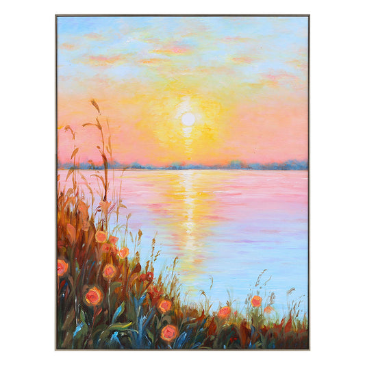 Landscape Wall Art | Lake Canvas Wall Art | Sunset Painting | Landscape Canvas Oil Painting #DF015
