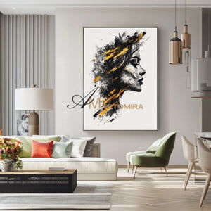 Abstract Portraits | Black And Gold Wall Art | Large Canvas Art | Abstract Canvas Art #AP004
