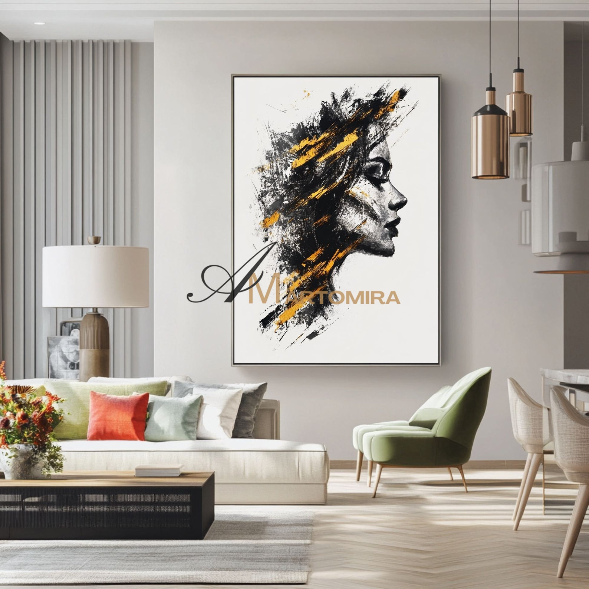 Abstract Portraits | Black And Gold Wall Art | Large Canvas Art | Abstract Canvas Art #AP004