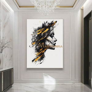 Abstract Portraits | Black And Gold Wall Art | Large Canvas Art | Abstract Canvas Art #AP004