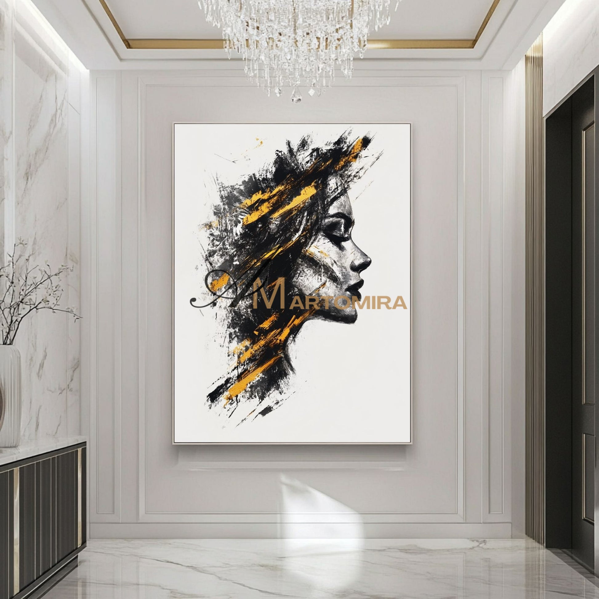 Abstract Portraits | Black And Gold Wall Art | Large Canvas Art | Abstract Canvas Art #AP004