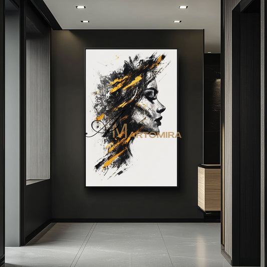 Abstract Portraits | Black And Gold Wall Art | Large Canvas Art | Abstract Canvas Art #AP004