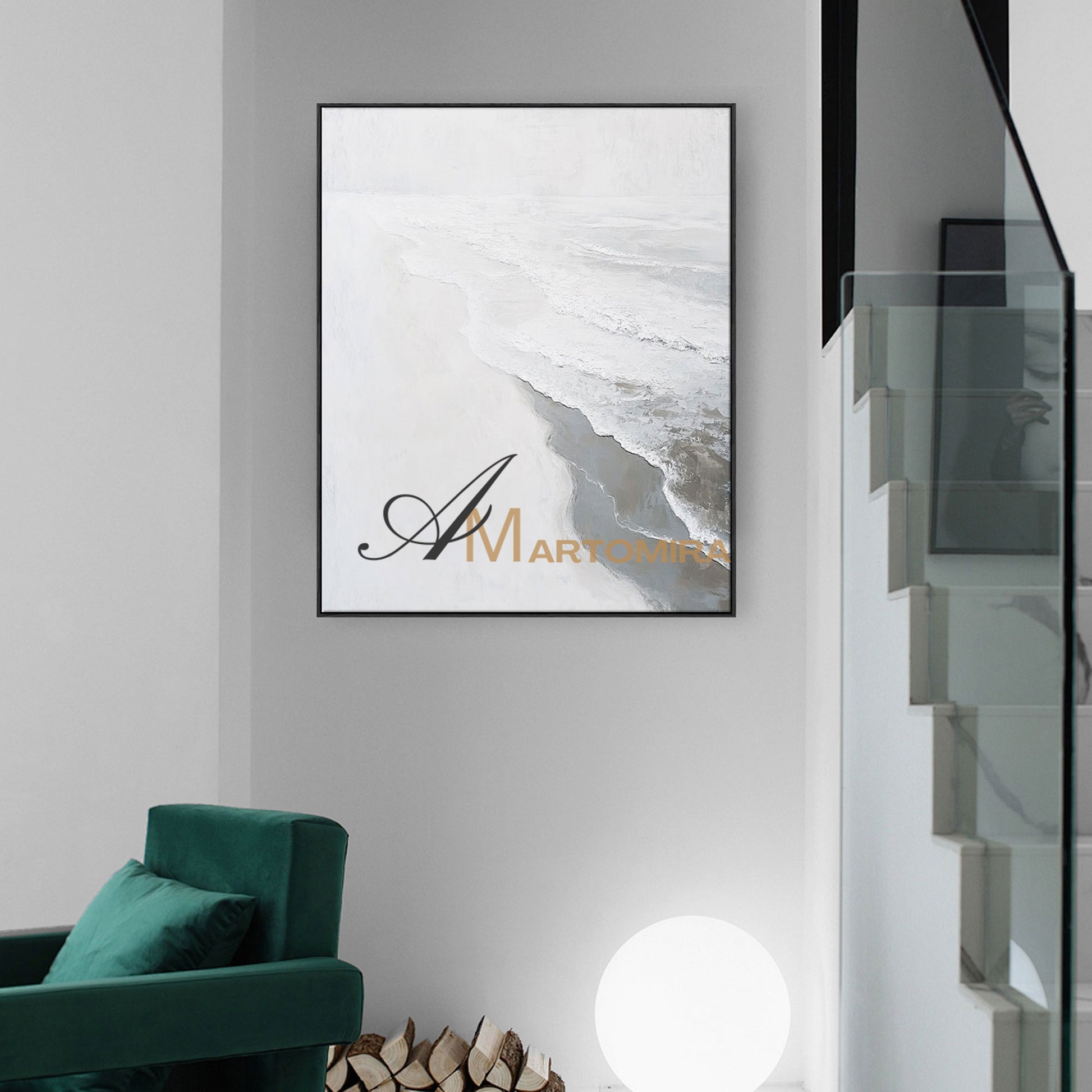 Wave Painting | Abstract Landscape Art | Beach Art Paintings | White Wall Art For Living Room #POS069