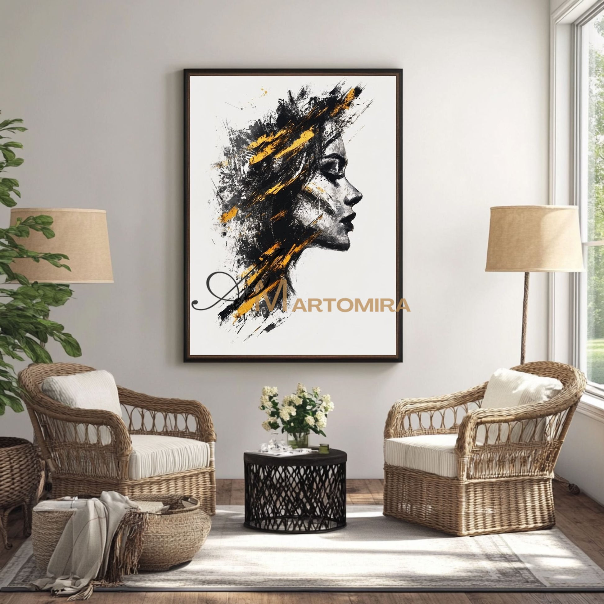 Abstract Portraits | Black And Gold Wall Art | Large Canvas Art | Abstract Canvas Art #AP004
