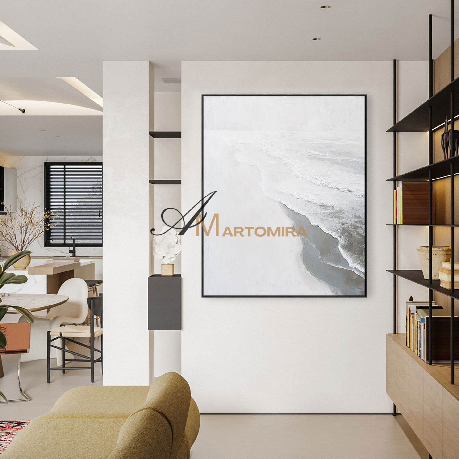 Wave Painting | Abstract Landscape Art | Beach Art Paintings | White Wall Art For Living Room #POS069