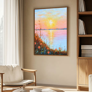 Landscape Wall Art | Lake Canvas Wall Art | Sunset Painting | Landscape Canvas Oil Painting #DF015