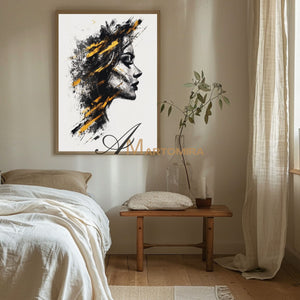 Abstract Portraits | Black And Gold Wall Art | Large Canvas Art | Abstract Canvas Art #AP004