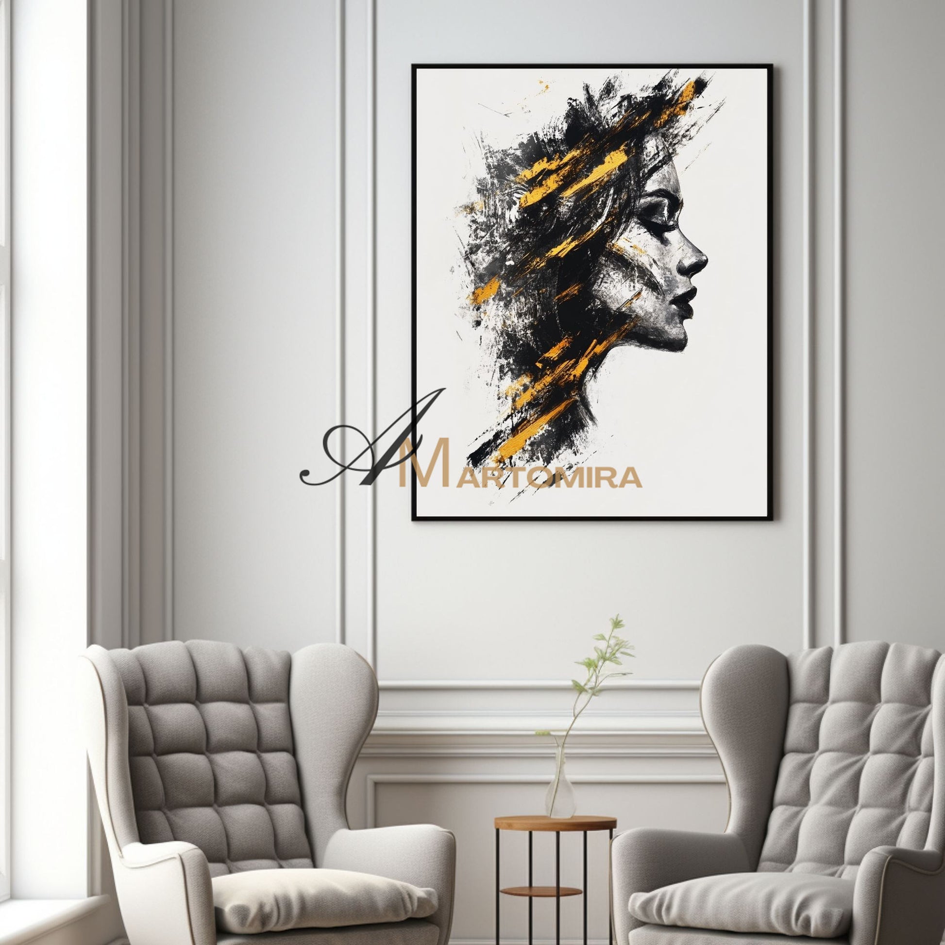 Abstract Portraits | Black And Gold Wall Art | Large Canvas Art | Abstract Canvas Art #AP004